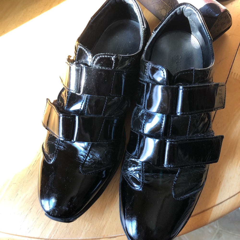 Gucci Jet Blk Patent leather tuxedo shoe